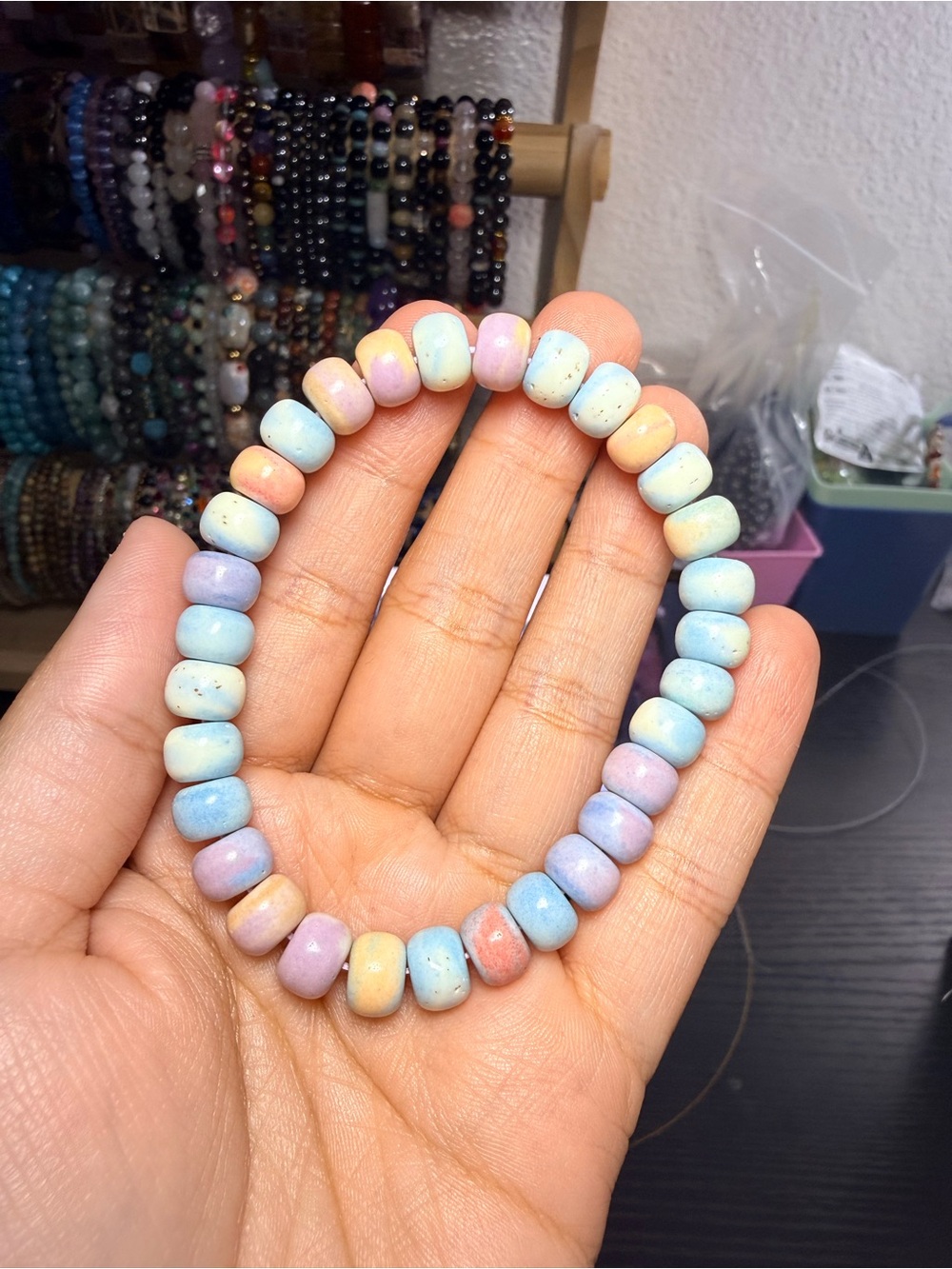 Candy Agate 8mm Rondelle Gemstone Stretch Bracelet